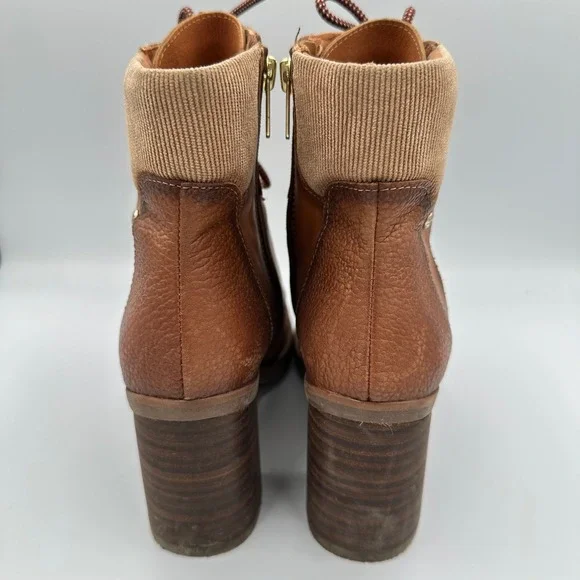 Pikolinos Brown Cognac Leather Lace Up Ankle Boots Block Heel Casual Comfort - Picture 11 of 12